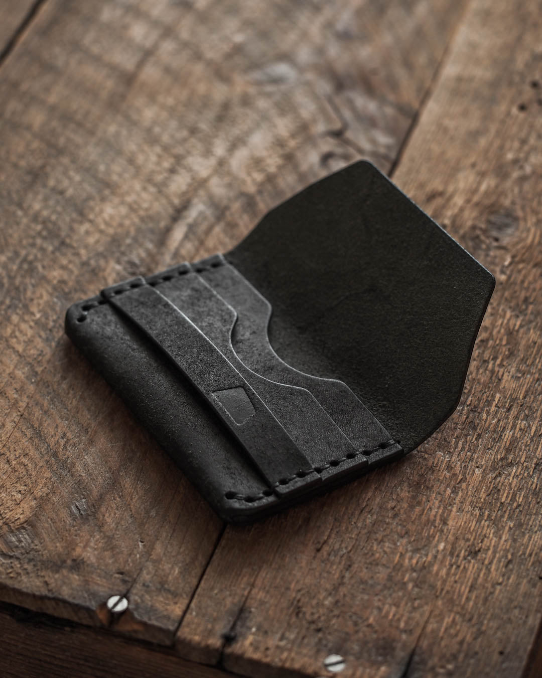 handmade leather card holder gofer wallet open