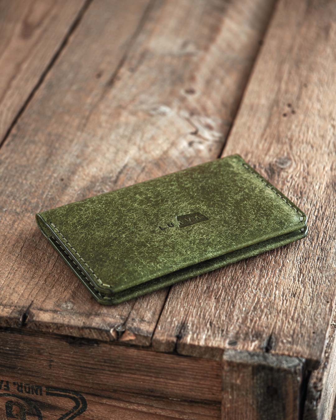 Luava handmade leather passport wallet in pine green back