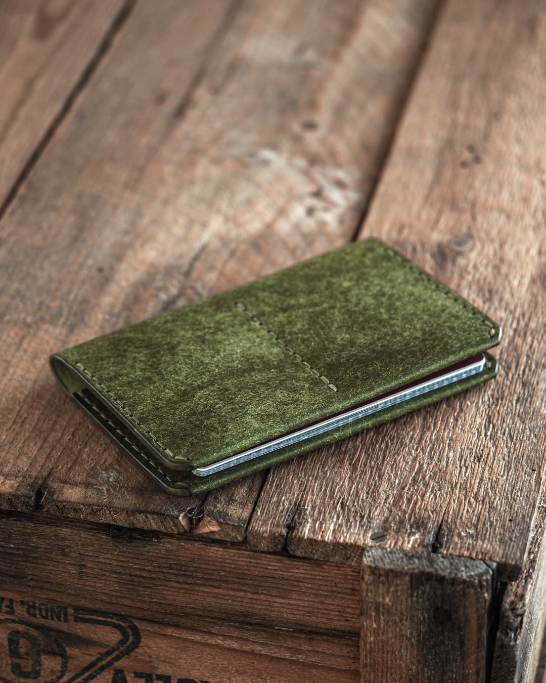 Luava handmade leather passport wallet in pine green front