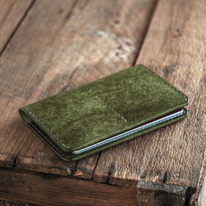 Luava handmade leather passport wallet in pine green front
