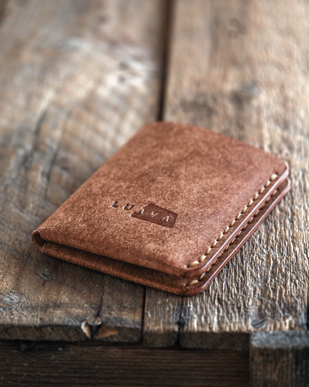 Luava handmade leather bi-fold wallet for men cognac front