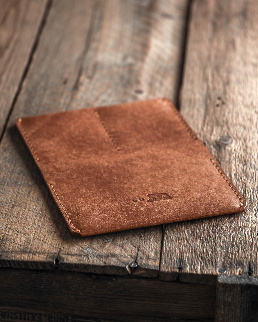 Luava handmade leather passport wallet cognac back open