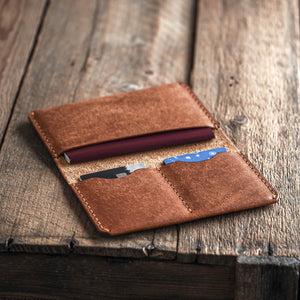 Luava handmade leather passport wallet cognac open