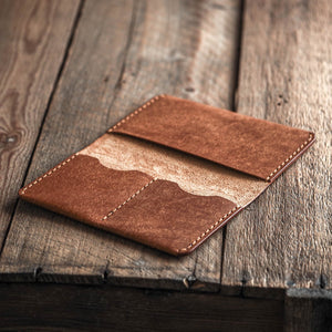 Luava handmade leather passport wallet cognac open empty