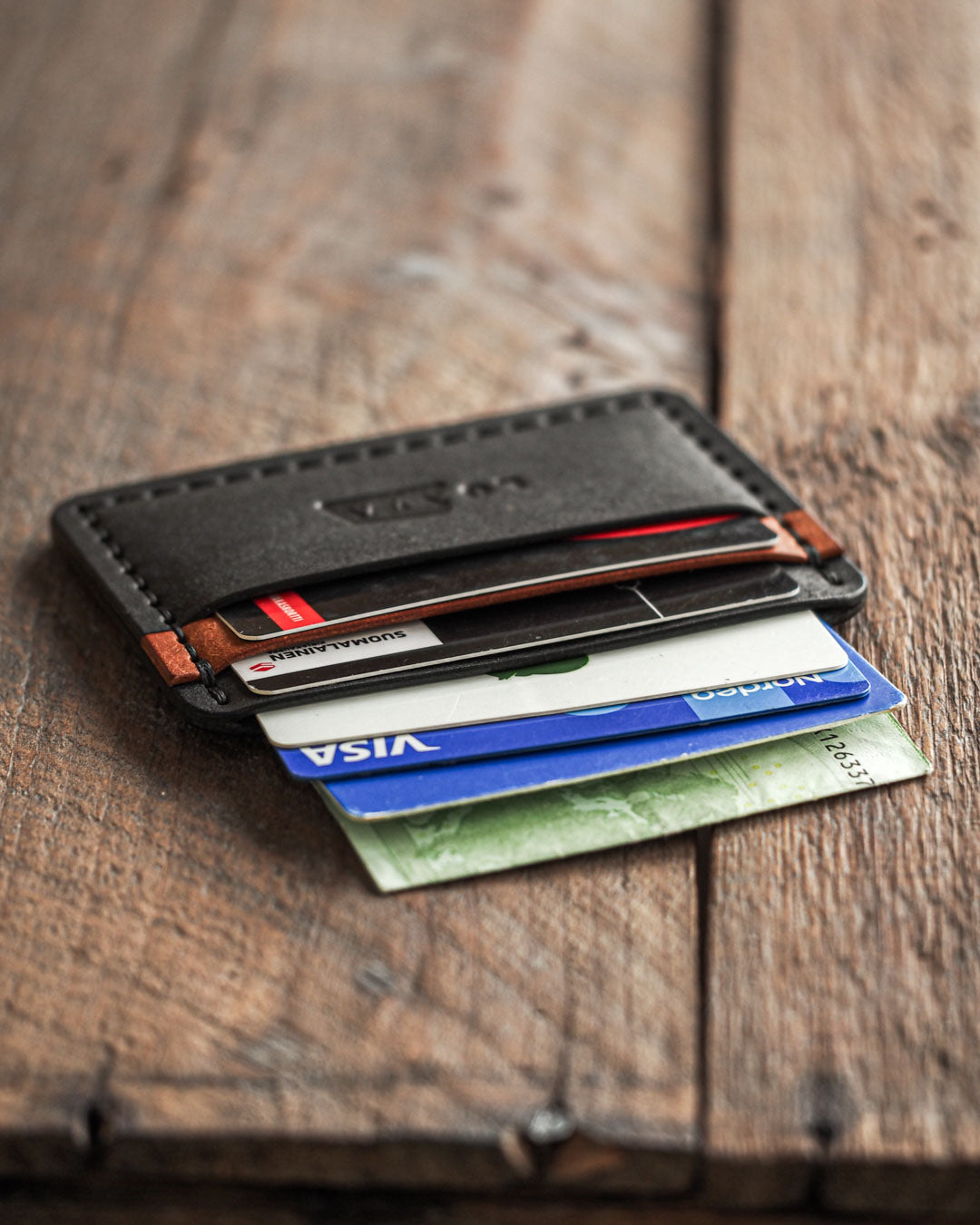 Luava handmade leather wallet proper blagnac front in use