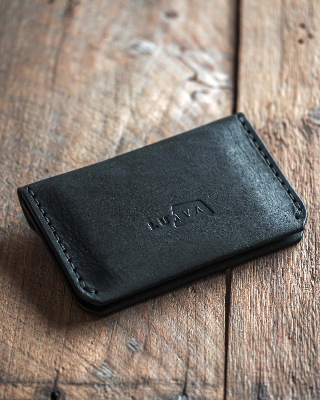 Handmade leather wallet gambler black back