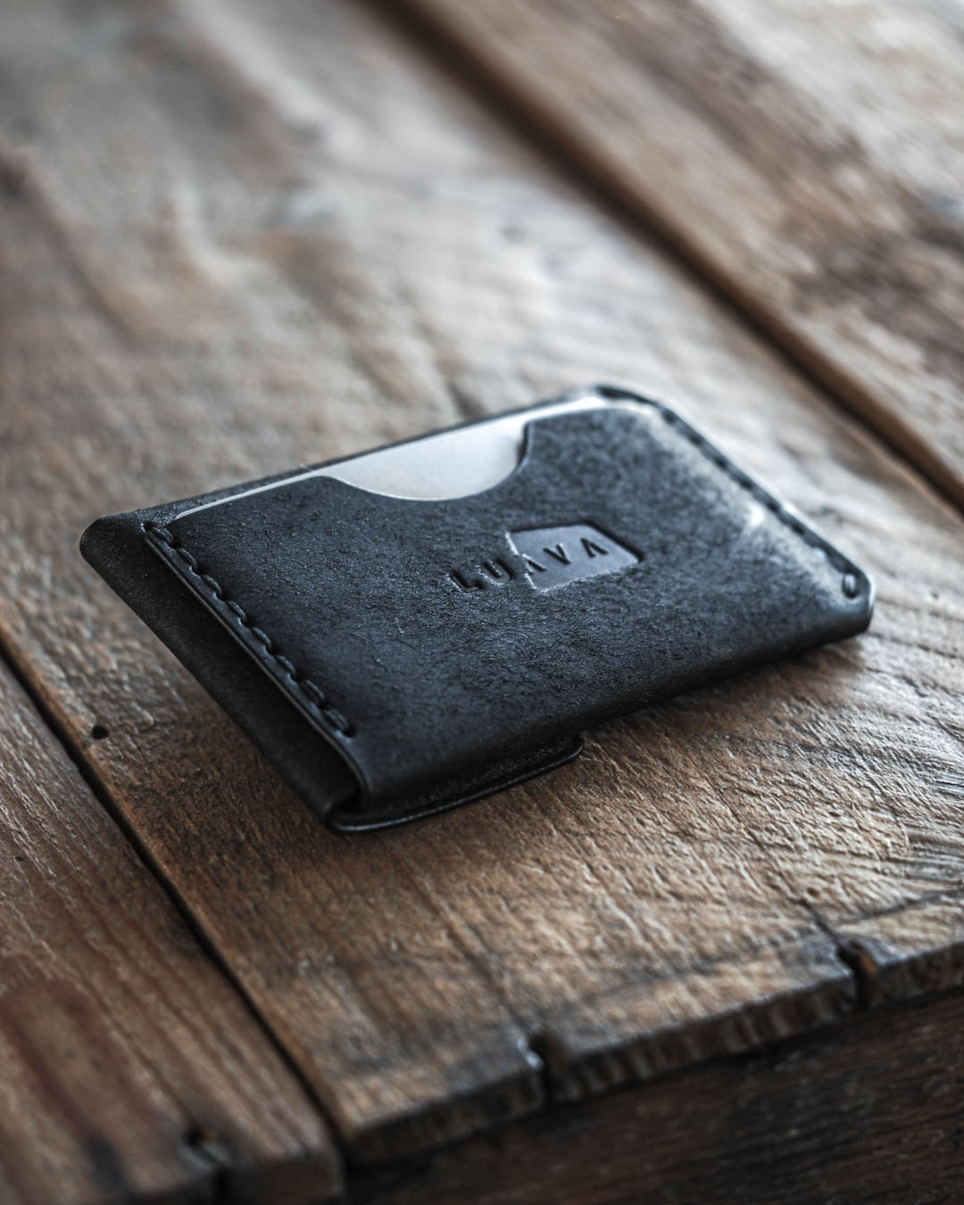 Handmade leather wallet messenger black back
