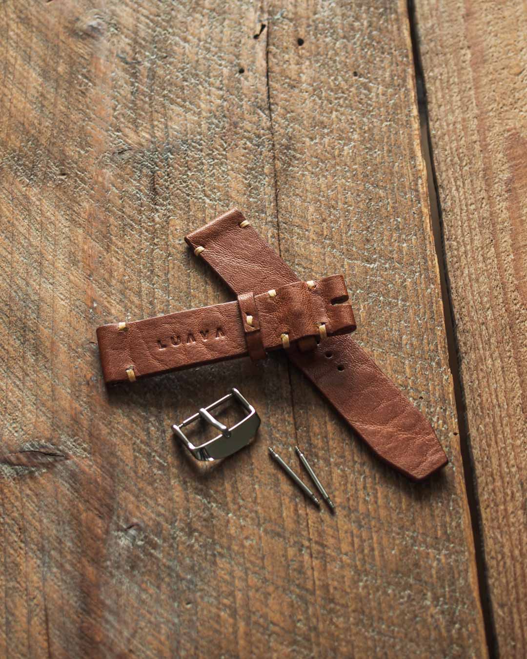 Handmade leather watch strap Rogue back Luava logo