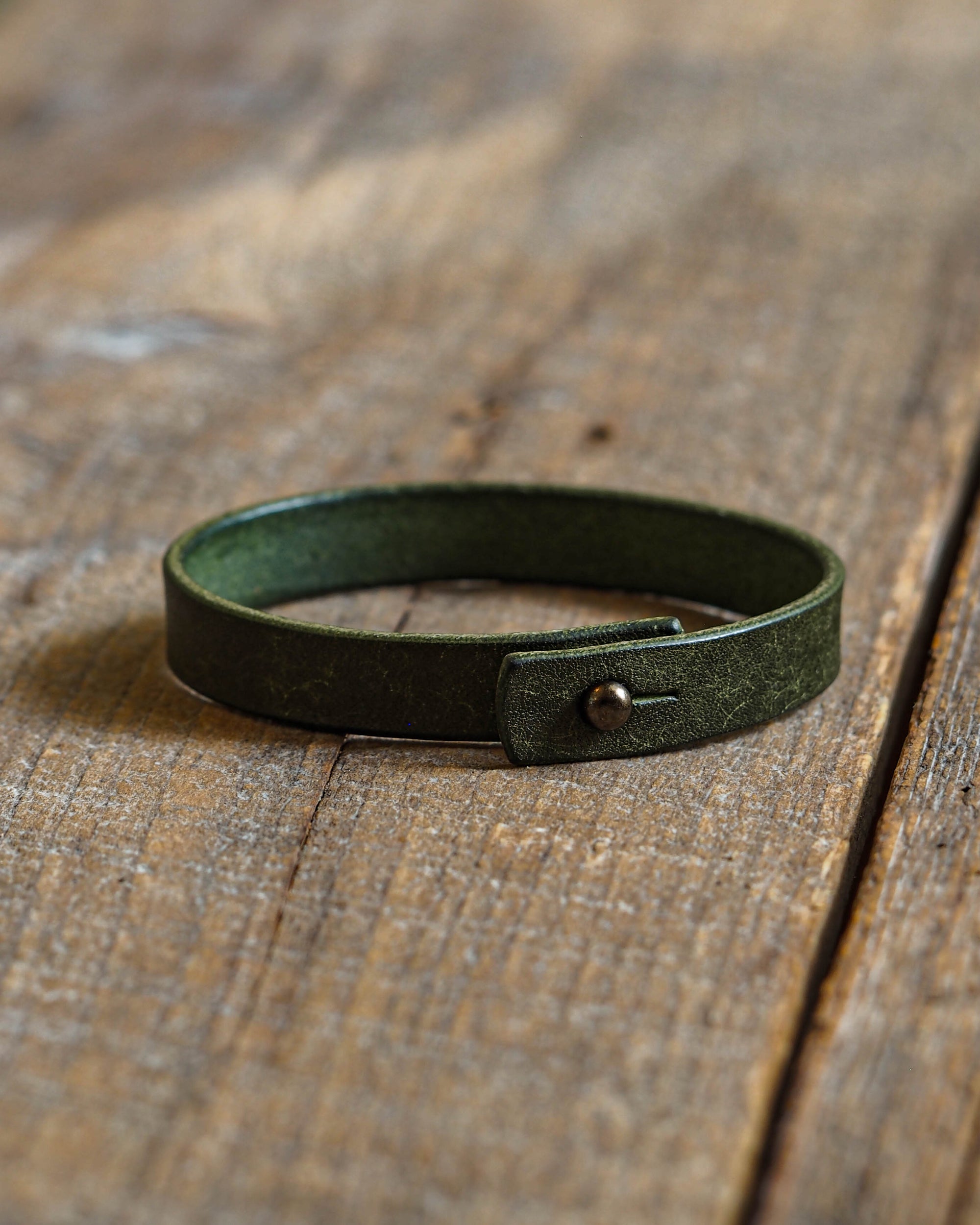 Luava handmade leather wrist band bracelet minimalist accessory olive green