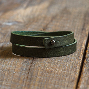 Luava handmade leather wrist bracelet band olive green