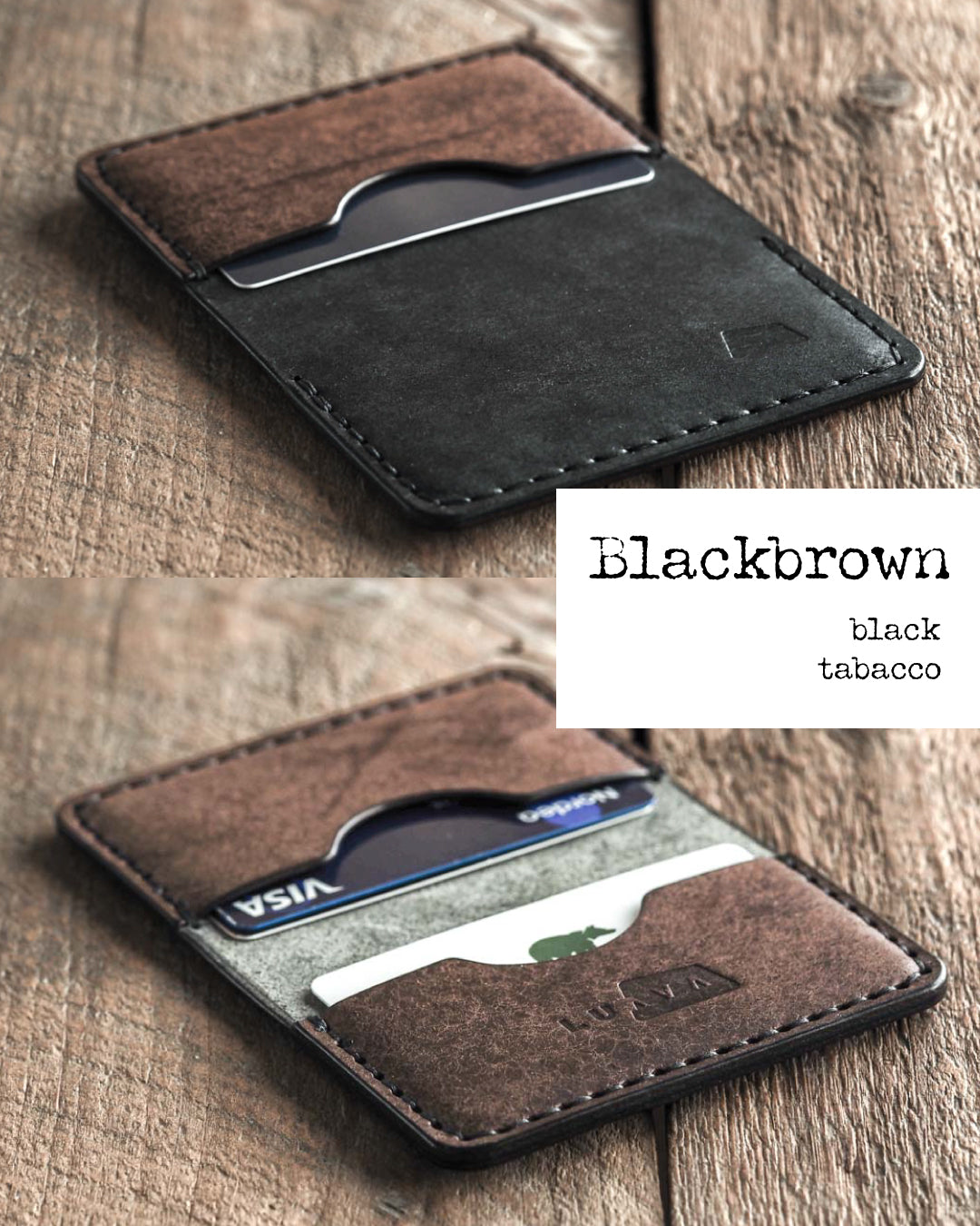 Luava handmade leather bifold wallet for men and women. Color: Blackbrown