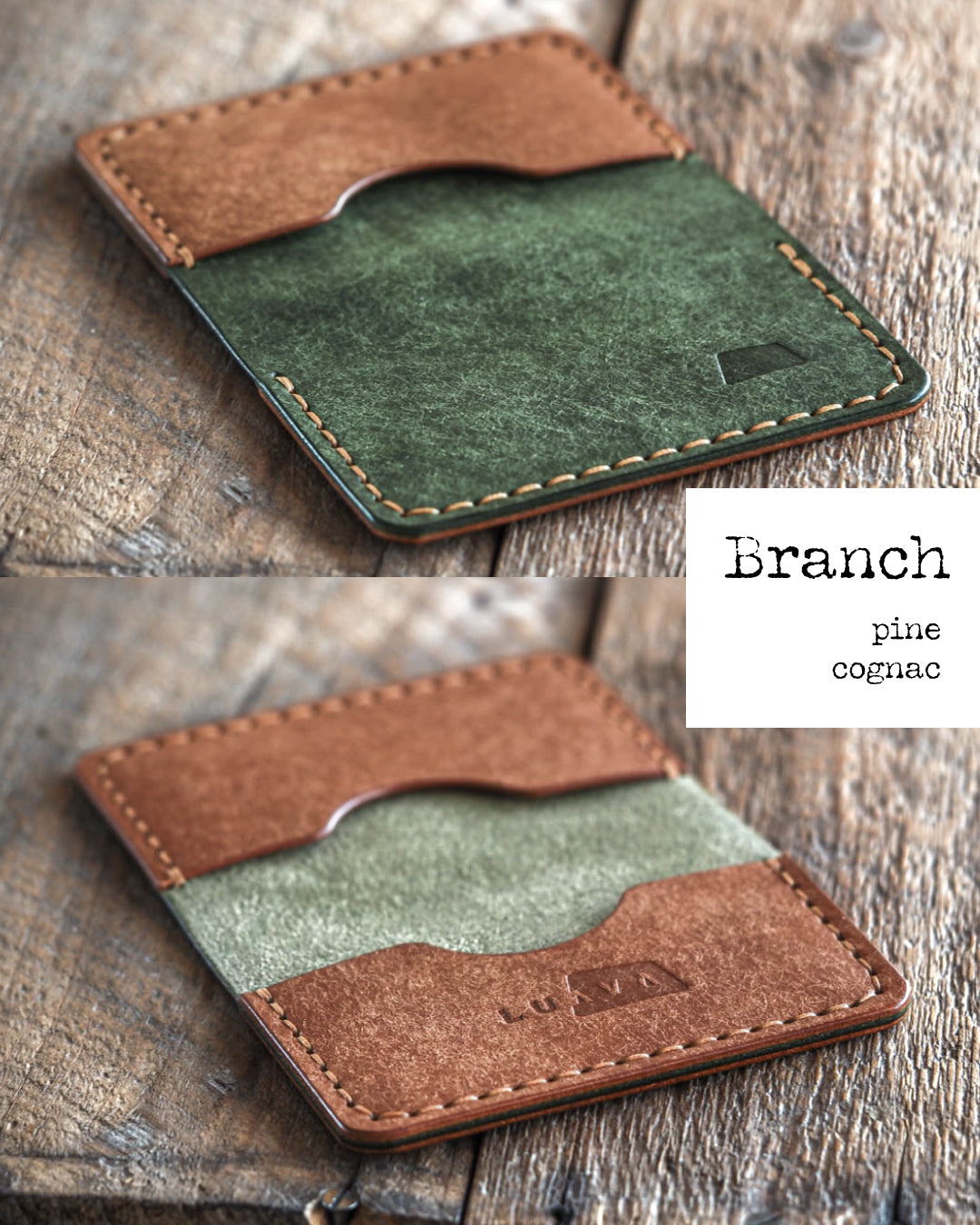 Luava handmade leather bifold wallet for men and women. Color: Branch