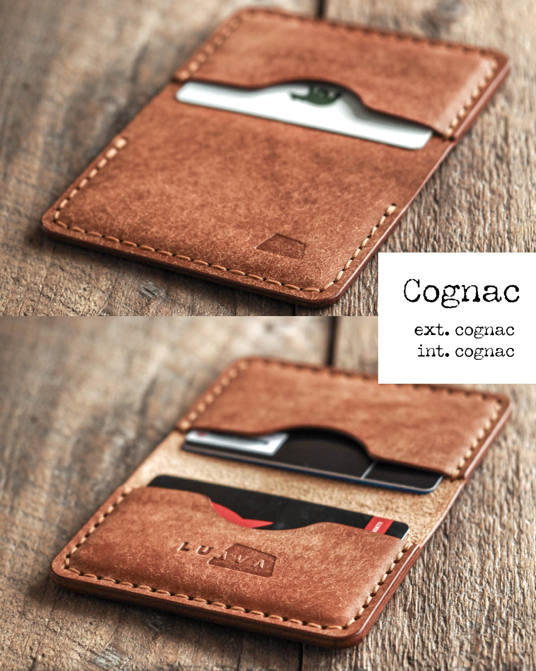 Luava handmade leather bifold wallet for men and women. Color: cognac