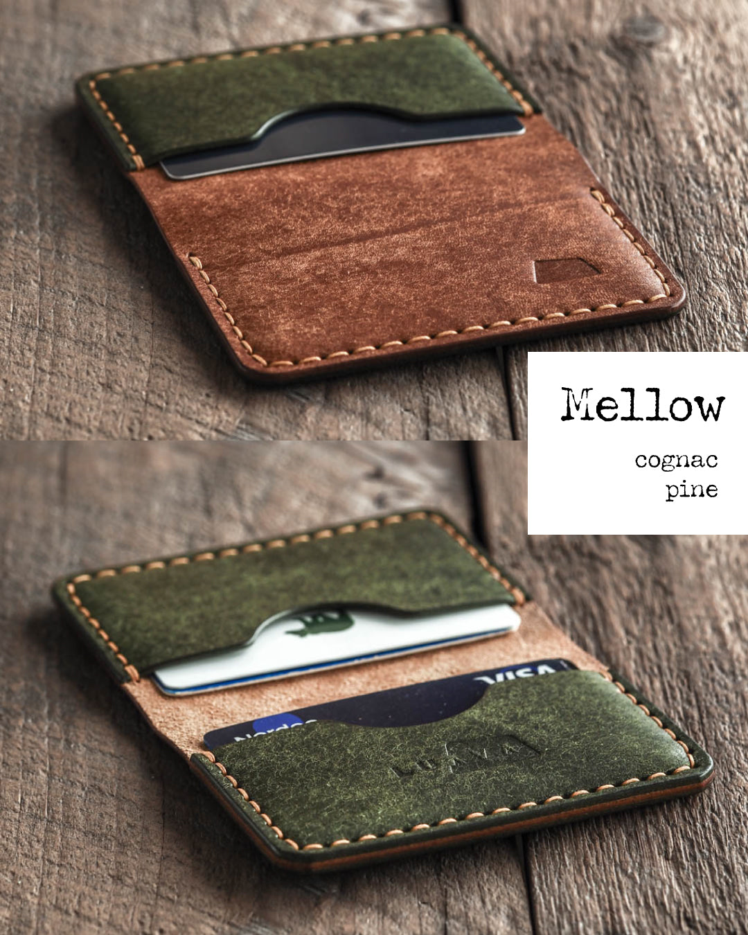 Luava handmade leather bifold wallet for men and women. Color: mellow