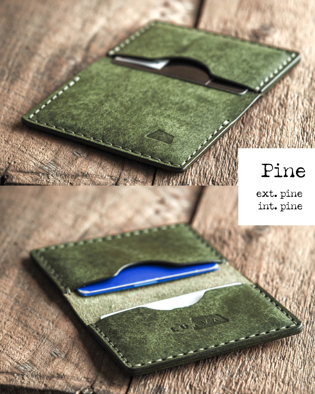 Luava handmade leather bifold wallet for men and women. Color: pine