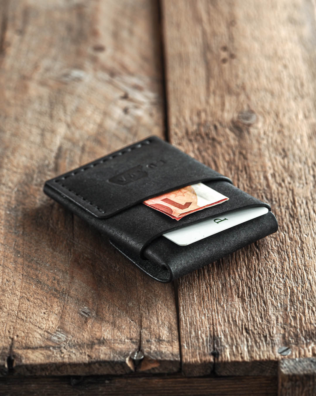 Luava handmade leather wallet Overfold black back