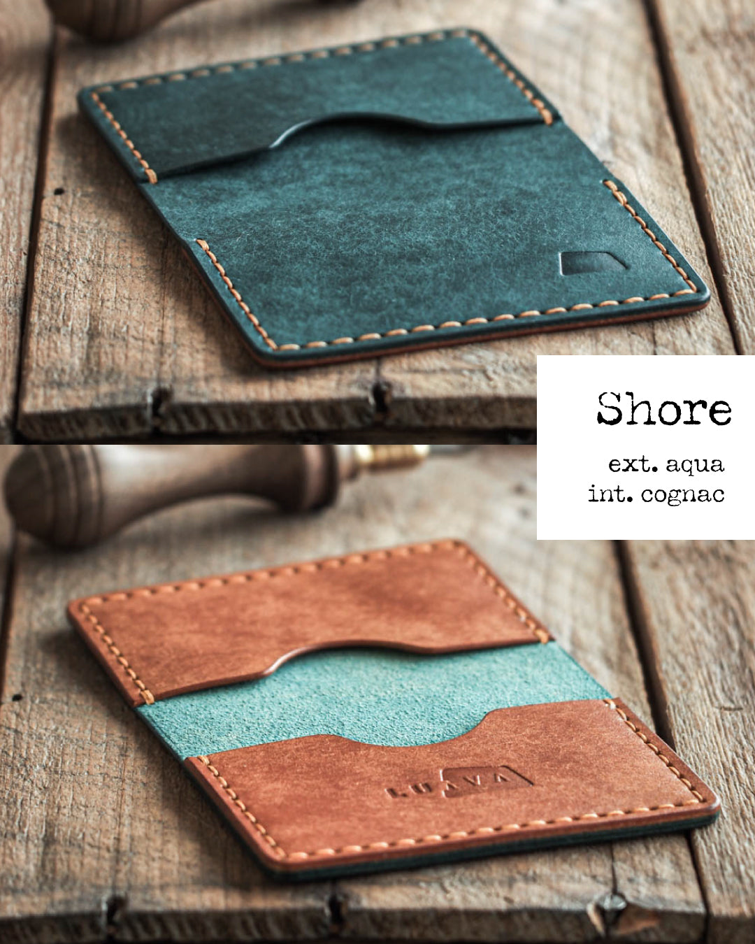 Luava handmade leather bifold wallet for men and women. Color: shore