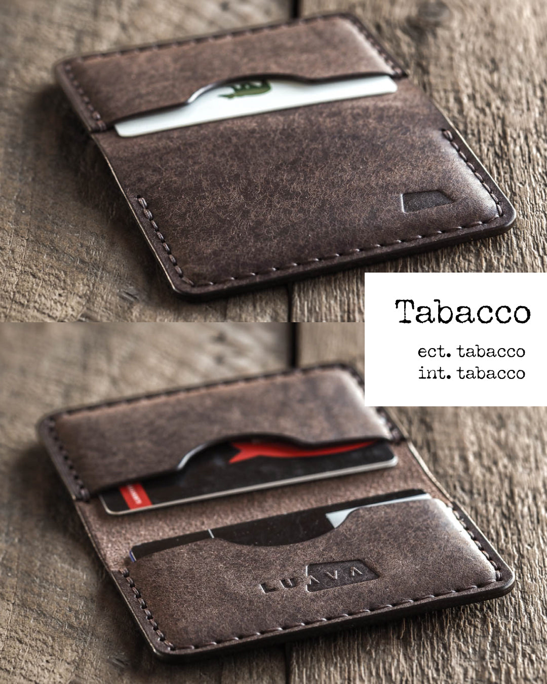 Luava handmade leather bifold wallet for men and women. Color: tabacco