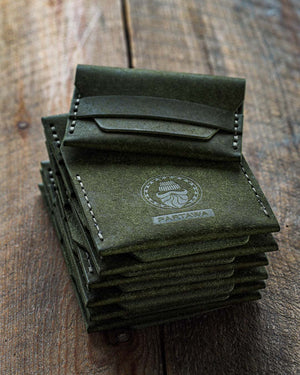 Luava handmade leather beard comb case for Partawa's beard comb called Äes. Cases are handcrafted in Finland with Badalassi Carlo Pueblo Olive leather