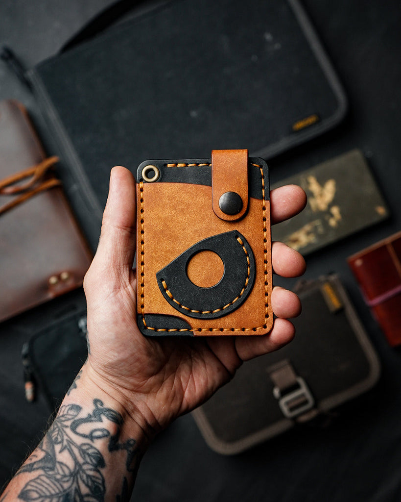 Handmade leather edc wallet for men with an airtag pocket