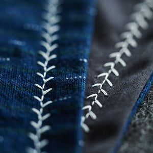 Kanto Goods Japanese indigo kasuri EDC hank. Blue handkerchief with microfibre handmade in Finland