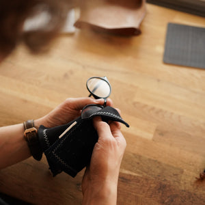 Kanto Goods Japanese indigo kasuri EDC hank. Blue handkerchief with microfibre handmade in Finland