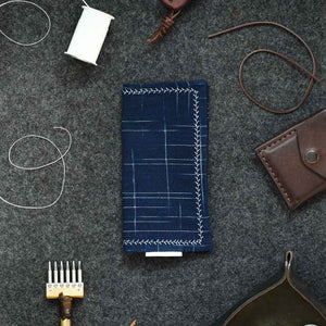 Kanto Goods Japanese indigo kasuri EDC hank. Blue handkerchief with microfibre handmade in Finland