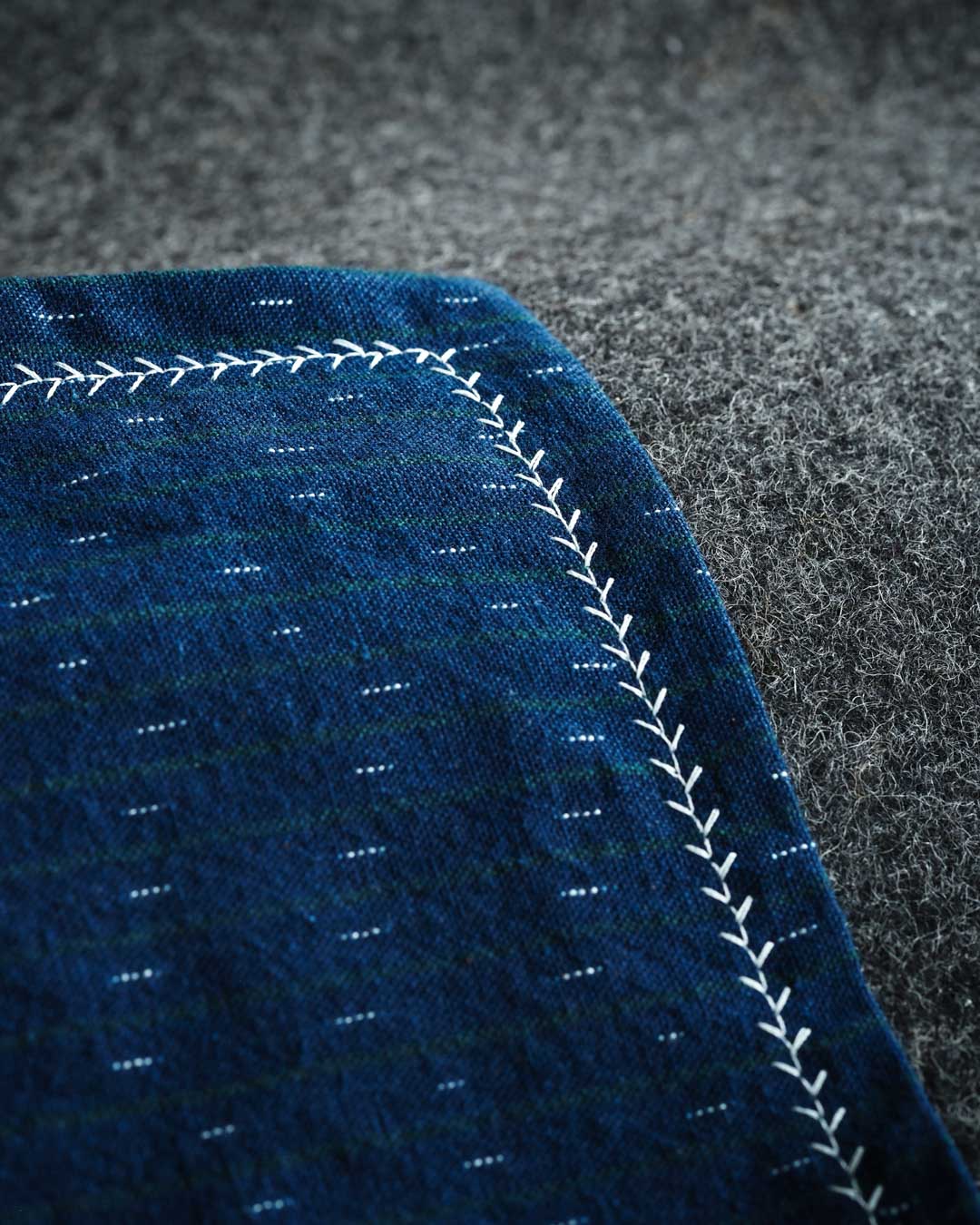 Kanto Goods Japanese indigo kasuri EDC hank. Blue handkerchief with microfibre handmade in Finland