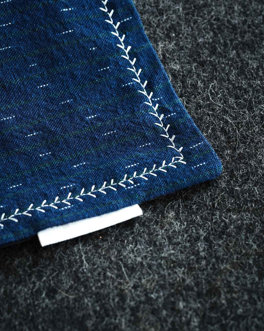 Kanto Goods Japanese indigo kasuri EDC hank. Blue handkerchief with microfibre handmade in Finland