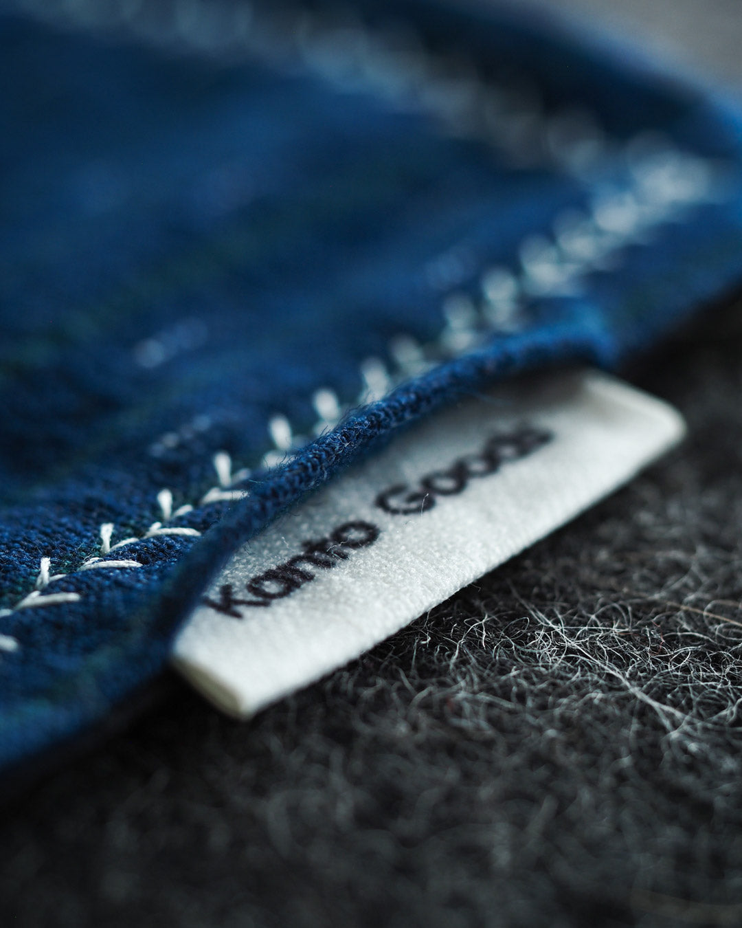 Kanto Goods Japanese indigo kasuri EDC hank. Blue handkerchief with microfibre handmade in Finland