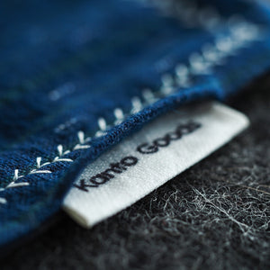 Kanto Goods Japanese indigo kasuri EDC hank. Blue handkerchief with microfibre handmade in Finland