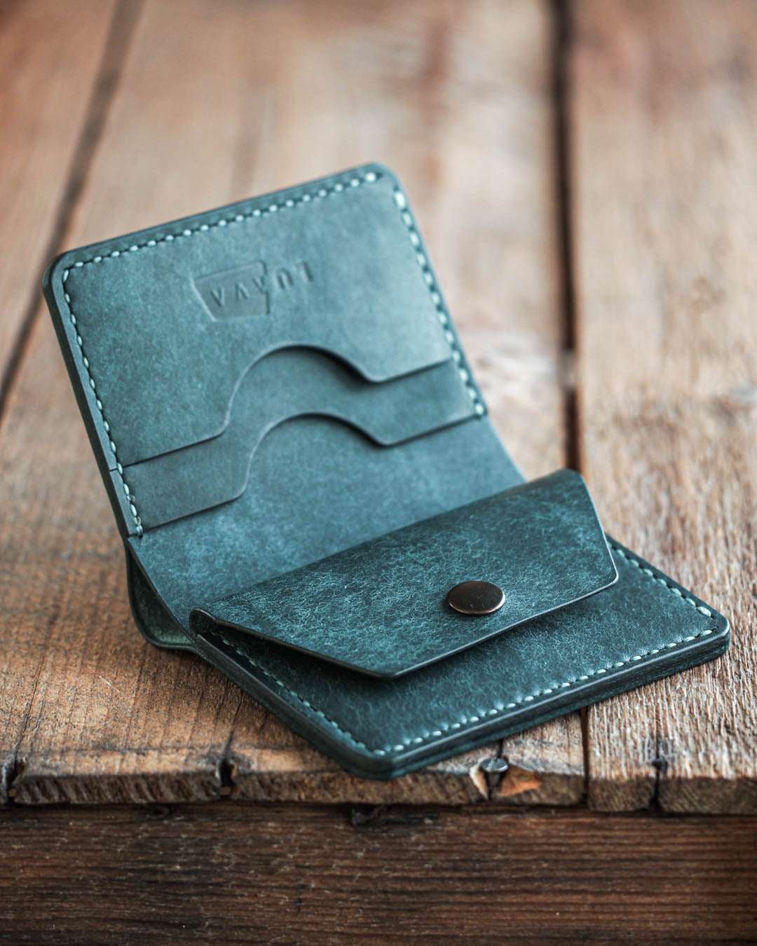 Luava handmade leather bi-fold wallet for men koloss aqua