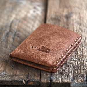 Luava handmade leather bi-fold wallet for men cognac front