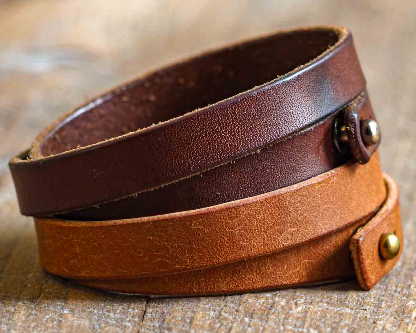Luava leather double wrist band badalassi carlo pueblo cognac patina