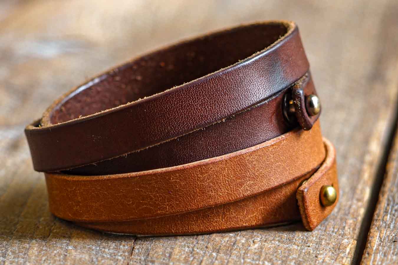 Luava leather double wrist band badalassi carlo pueblo cognac patina