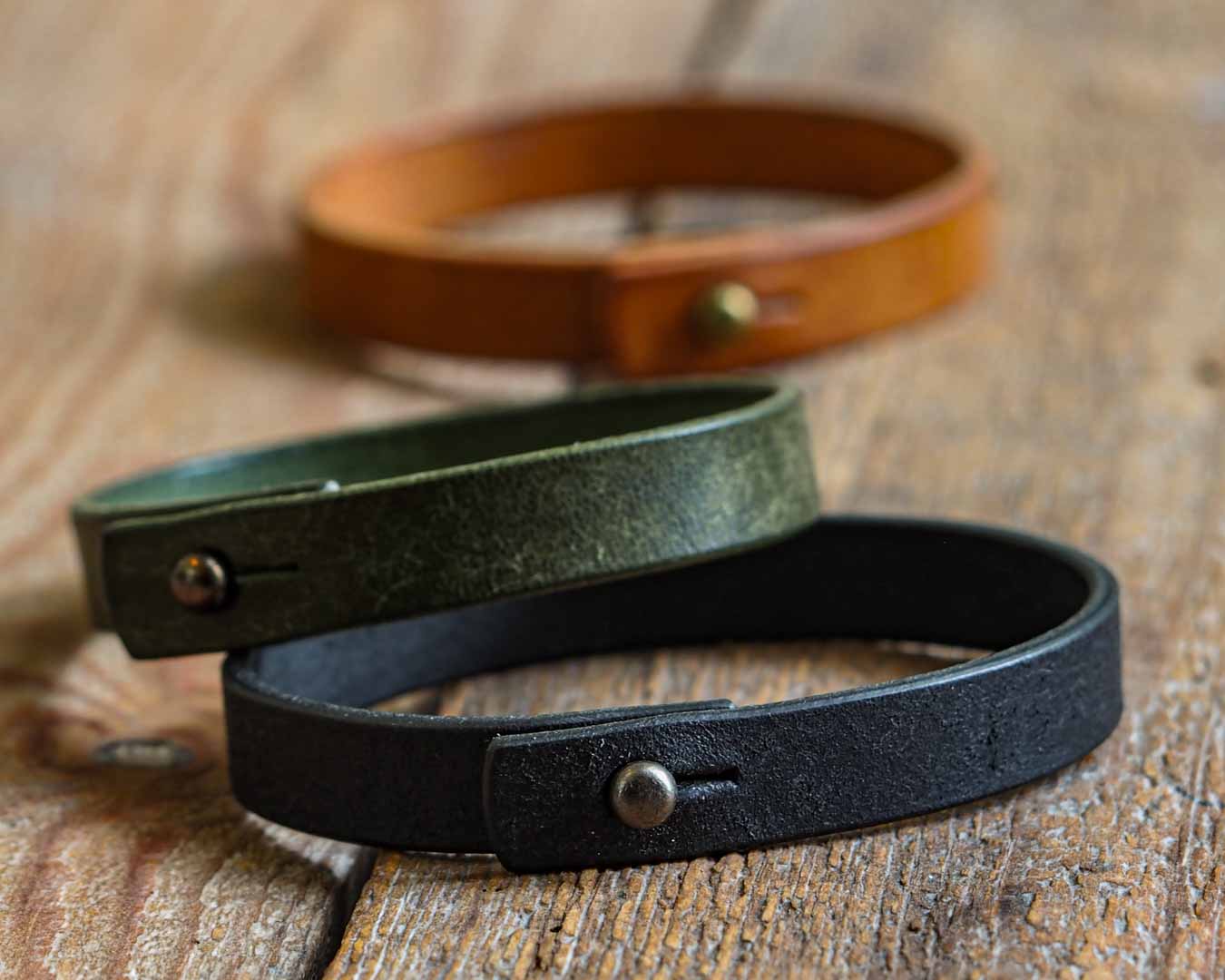 Luava leather single wrist band badalassi carlo pueblo leather black olive cognac