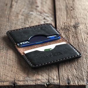 Luava handmade leather bi-fold wallet journeyman brownblack open inside