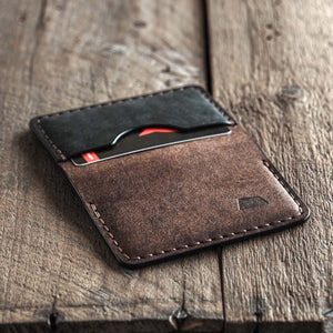 Luava handmade leather bi-fold wallet journeyman brownblack open outside
