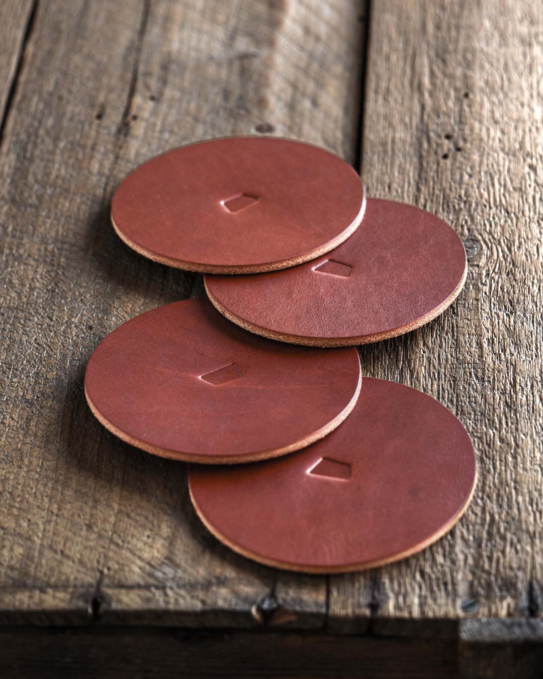 Luava handmade leather coasters - coaster set made with vegetable tanned full grain leather - color brown 4 pieces