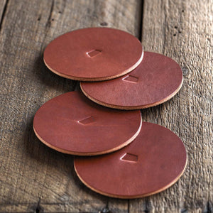 Luava handmade leather coasters - coaster set made with vegetable tanned full grain leather - color brown 4 pieces