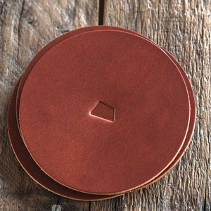 Luava handmade leather coasters - coaster set made with vegetable tanned full grain leather - color brown detail
