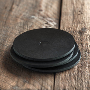 Luava handmade leather coasters - coaster set made with vegetable tanned full grain leather - color black