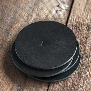 Luava handmade leather coasters - coaster set made with vegetable tanned full grain leather - color black 4 coaster set