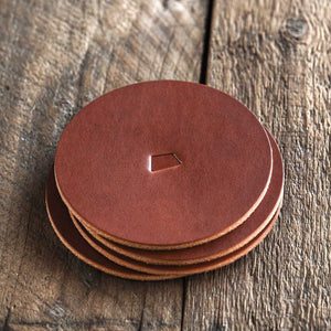 Luava handmade leather coasters - coaster set made with vegetable tanned full grain leather - color brown
