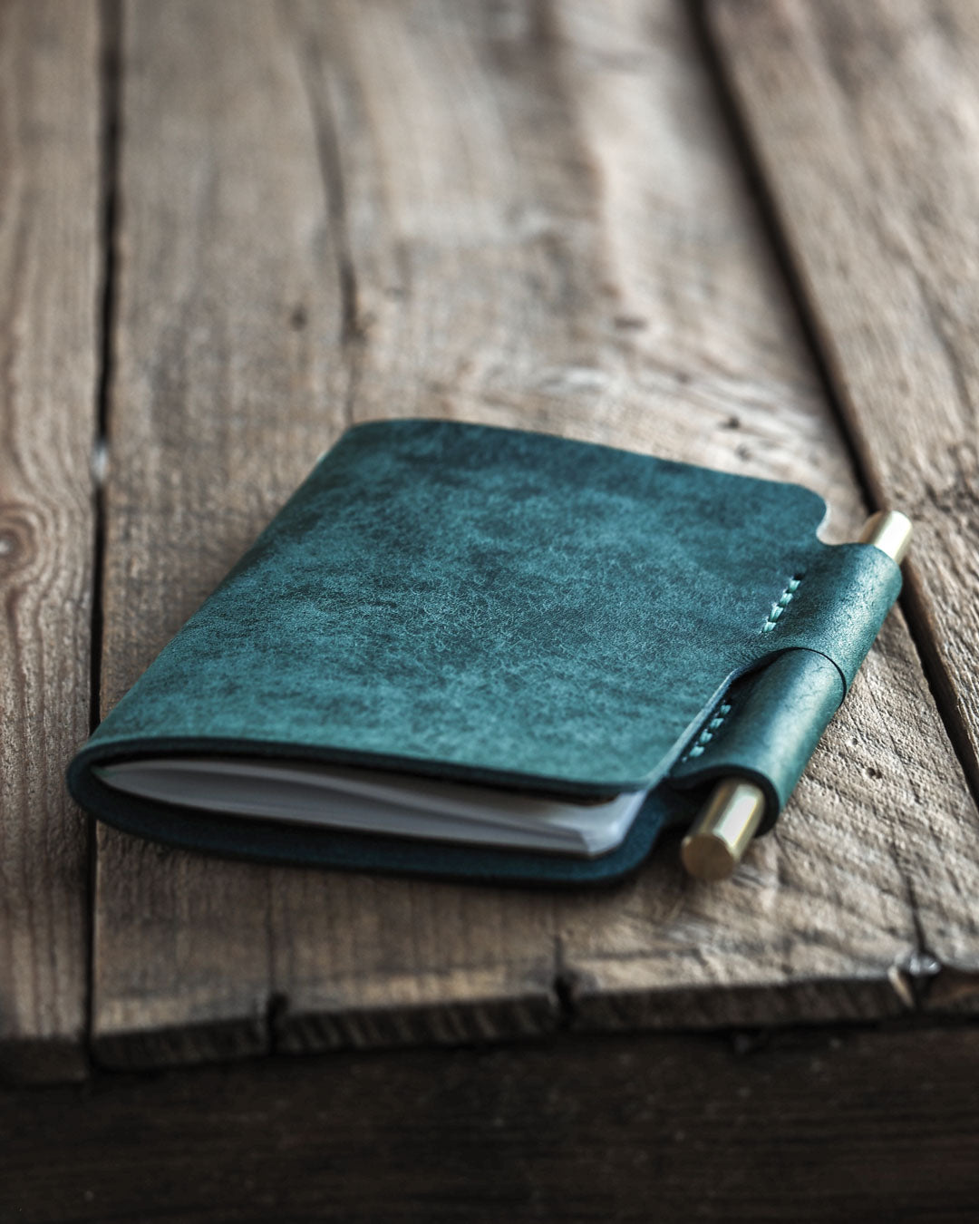 Luava handmade leather notebook cover sketchbook journal Voyager color aqua blue front