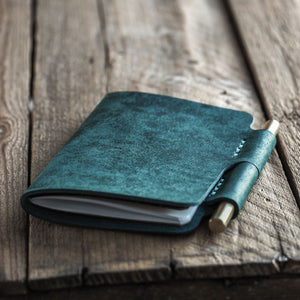 Luava handmade leather notebook cover sketchbook journal Voyager color aqua blue front