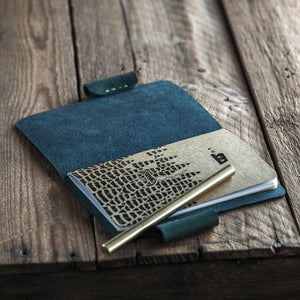 Luava handmade leather notebook cover sketchbook journal Voyager color aqua blue open