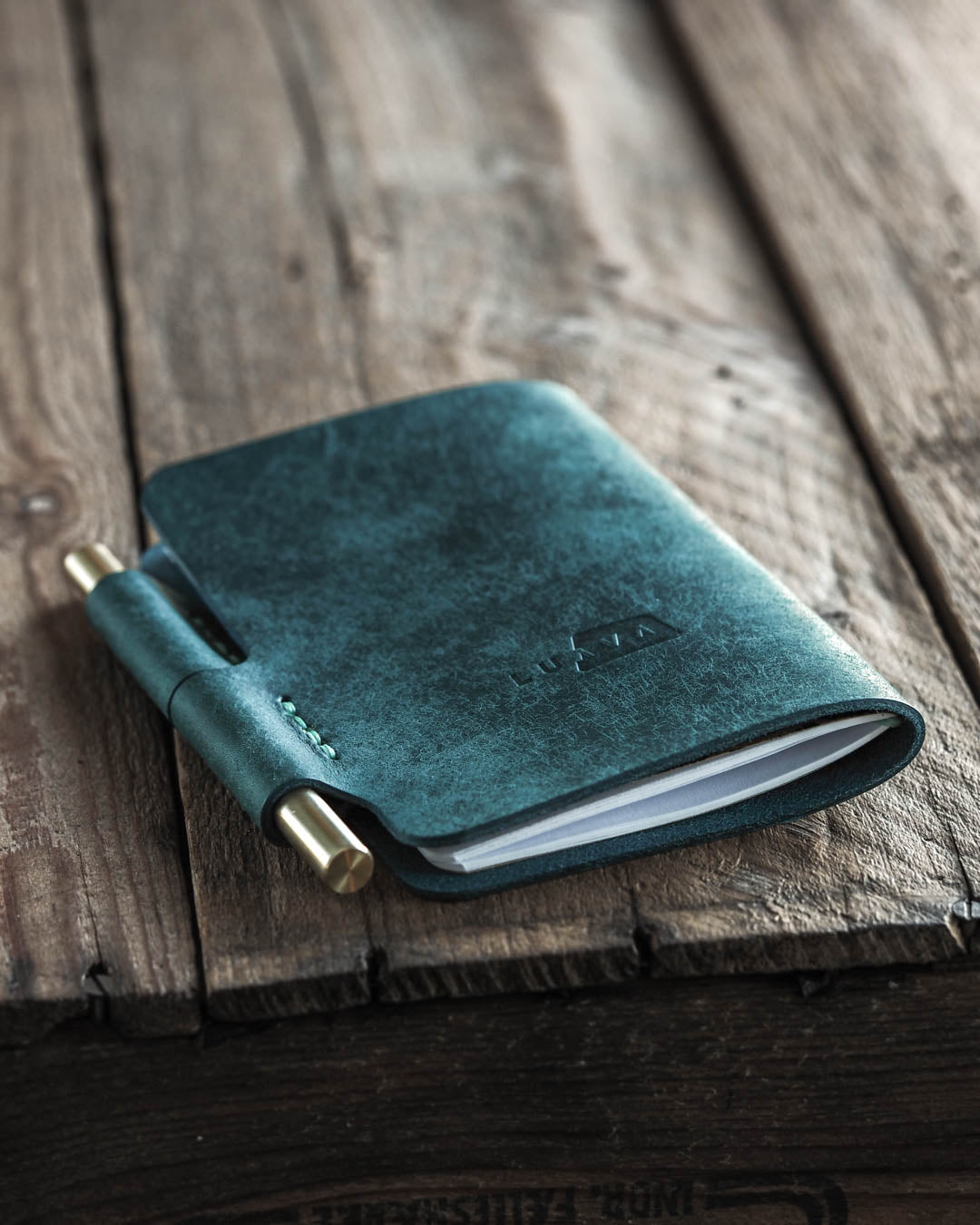 Luava handmade leather notebook cover sketchbook journal Voyager color aqua blue back