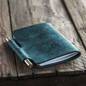 Luava handmade leather notebook cover sketchbook journal Voyager color aqua blue back
