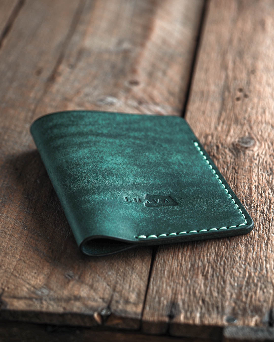 Luava handmade leather passport sleeve cover. color aqua.